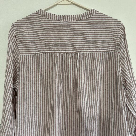 Sigrid Olsen 100% Linen Button Up Tunic Shirt Womens M Tan Striped Lagenlook - Picture 7 of 13